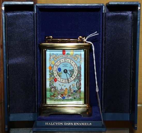 Halcyon Days Winnie the Pooh gilt brass carriage clock, with original box